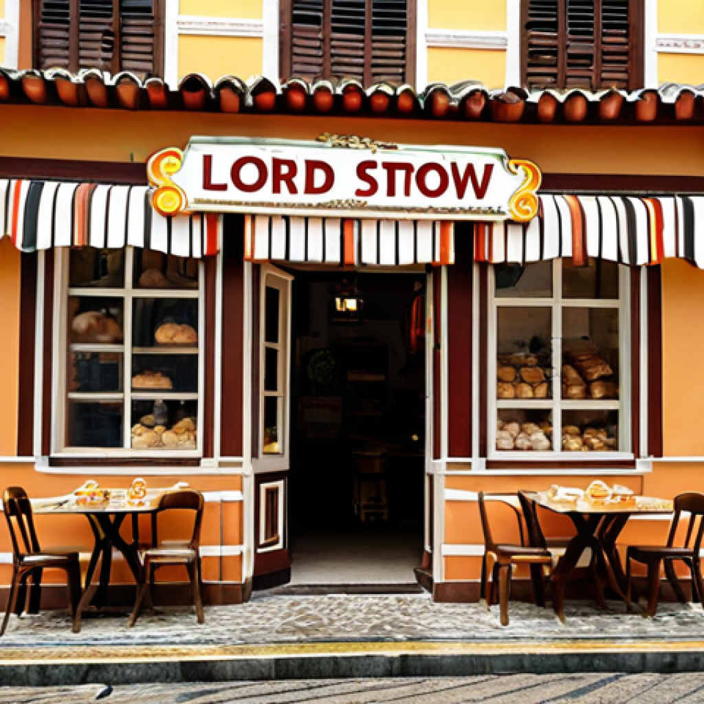 **Lord Stow's Bakery in Coloane Village, Macau:** Focus on the bakery's exterior, showing its location in the village. Capture the traditional architecture and atmosphere.