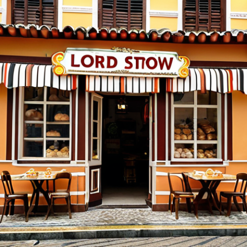 Home 4 **Lord Stow's Bakery in Coloane Village, Macau:** Focus on the bakery's exterior, showing its location in the village. Capture the traditional architecture and atmosphere.