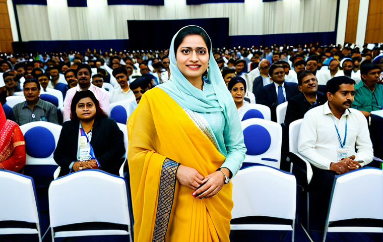 마카오와 홍콩 교통 연결 방법 - **Image Prompt:** A professional businesswoman in a modest sari, attending a business conference in ...