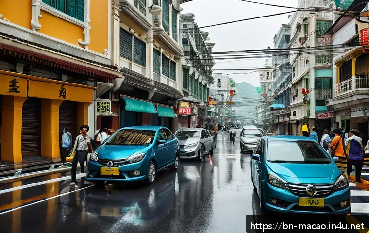 마카오 최신 사건 사고 - A busy urban street scene in Macau showing a diverse group of people wearing casual clothing and pro...